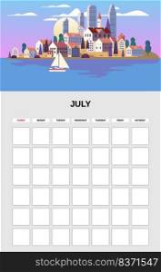 June Calendar Planner month. Minimalistic landscape tropical island resort backgrounds Summer. Monthly template for diary business. Vector isolated illustration. June Calendar Planner month. Minimalistic landscape tropical island resort backgrounds Summer. Monthly template for diary business. Vector isolated
