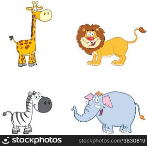 Jungle Animals Cartoon Mascot Characters. Collection Set
