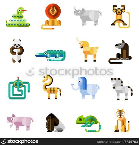 Jungle animals set with snake lion monkey panda bear isolated vector illustration