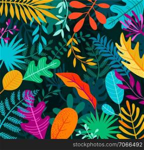 Jungle background with tropical palm leaves. Exotic plants template for your design, banner, poster, fashion, interior. Vector illustration.. Jungle background with tropical palm leaves.