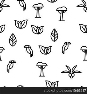 Jungle Forest Vector Seamless Pattern Thin Line Illustration. Jungle Forest Vector Seamless Pattern