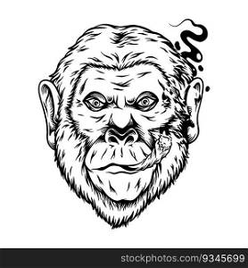 Jungle joints gorilla cannabis escapade monochrome vector illustrations for your work logo, merchandise t-shirt, stickers and label designs, poster, greeting cards advertising business company or brands
