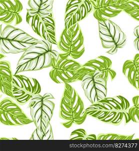 Jungle leaf seamless pattern. Exotic botanical texture. Floral background. Decorative tropical palm leaves wallpaper. Design for fabric, textile print, wrapping, cover. Vector illustration. Jungle leaf seamless pattern. Exotic botanical texture. Floral background. Decorative tropical palm leaves wallpaper.