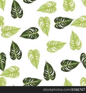 Jungle leaf seamless wallpaper. Decorative tropical palm leaves seamless pattern. Exotic botanical texture. Floral background. Design for fabric, textile print, wrapping, cover. Vector illustration. Jungle leaf seamless wallpaper. Decorative tropical palm leaves seamless pattern. Exotic botanical texture. Floral background.