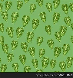 Jungle leaf seamless wallpaper. Decorative tropical palm leaves seamless pattern. Exotic botanical texture. Floral background. Design for fabric, textile print, wrapping, cover. Vector illustration. Jungle leaf seamless wallpaper. Decorative tropical palm leaves seamless pattern. Exotic botanical texture. Floral background.