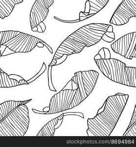 Jungle leaves hand drawn seamless pattern. Jungle leaves hand drawn line art palm tropical leaf seamless pattern
