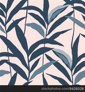Jungle palm leaf seamless pattern. Pastel colors. Stylized Tropical palm leaves wallpaper. Design for printing, textile, fabric, fashion, interior, wrapping paper. Vector illustration. Jungle palm leaf seamless pattern. Pastel colors. Stylized Tropical palm leaves wallpaper.