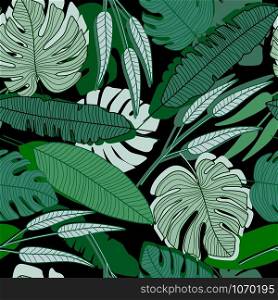 Jungle palm leaf seamless pattern. Ttropical palm leaves wallpaper. Design for printing, textile, fabric, fashion, interior, wrapping paper. Vector illustration. Jungle palm leaf seamless pattern. Ttropical palm leaves wallpaper.