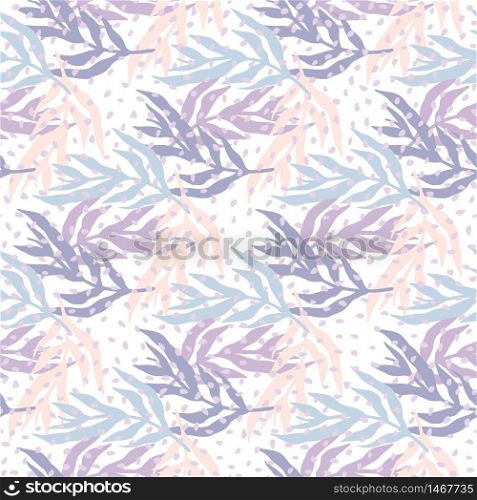 Jungle plants silhouette leaves seamless pattern on dots background. Trendy tropical leaf wallpaper. Design for fabric design, textile print, wrapping paper, cover. Fashion vector illustration. Jungle plants silhouette leaves seamless pattern on dots background. Trendy tropical leaf wallpaper.