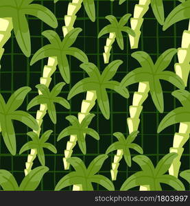 Jungle seamless pattern with green random palm tree silhouettes. Chequered background. Abstract print. Designed for fabric design, textile print, wrapping, cover. Vector illustration.. Jungle seamless pattern with green random palm tree silhouettes. Chequered background. Abstract print.