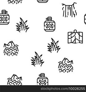 Jungle Tropical Forest Seamless Pattern Vector Thin Line. Illustrations. Jungle Tropical Forest Seamless Pattern Vector