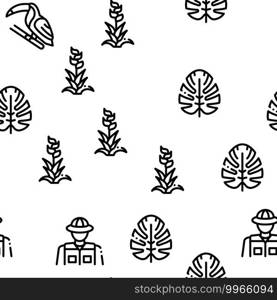 Jungle Tropical Forest Seamless Pattern Vector Thin Line. Illustrations. Jungle Tropical Forest Seamless Pattern Vector