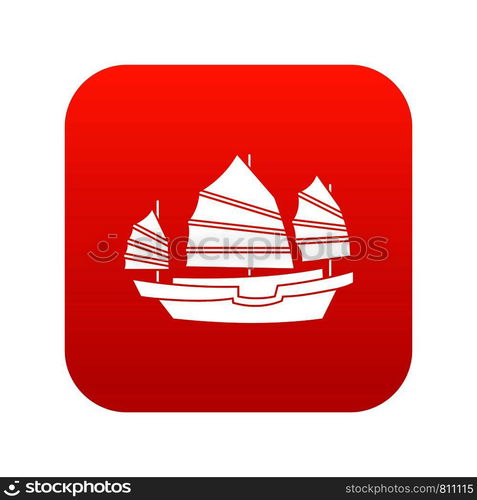 Junk boat icon digital red for any design isolated on white vector illustration. Junk boat icon digital red