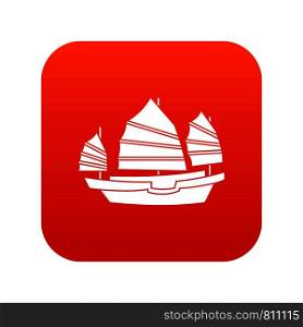 Junk boat icon digital red for any design isolated on white vector illustration. Junk boat icon digital red
