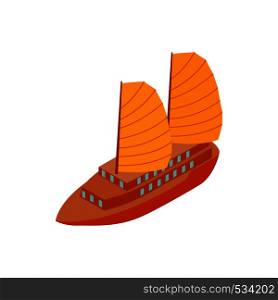 Junk boat icon in isometric 3d style on a white background. Junk boat icon, isometric 3d style