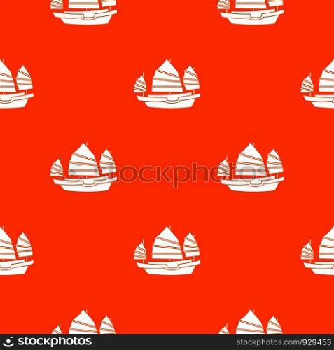 Junk boat pattern repeat seamless in orange color for any design. Vector geometric illustration. Junk boat pattern seamless