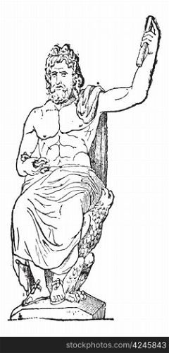 Jupiter at Vatican museum, vintage engraved illustration. Dictionary of words and things - Larive and Fleury - 1895.