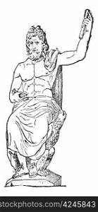 Jupiter at Vatican museum, vintage engraved illustration. Dictionary of words and things - Larive and Fleury - 1895.