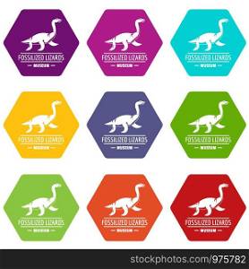 Jurassic museum icons 9 set coloful isolated on white for web. Jurassic museum icons set 9 vector