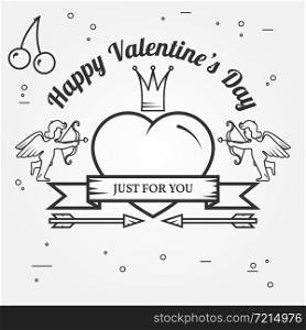 Just for you, Happy Valentine&rsquo;s Day greetings card, labels, badges, symbols, illustrations, tattoo and typography vector elements. For web design and application interface. Thin line icon.