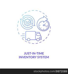 Just-in-time inventory system concept icon. M2M communication idea thin line illustration. Increasing efficiency and decreasing waste. JiT manufacturing. Vector isolated outline RGB color drawing. Just-in-time inventory system concept icon