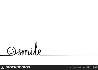Just Smiling hand drawn word for possitive banner or poster with smile face on white, stock vector illustration