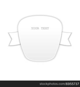 Just white isolated badge. Abstract badge with ribbons on the sides. White isolated element design