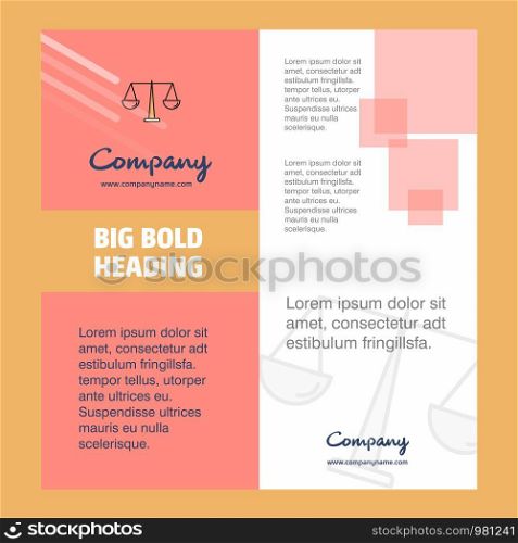 Justice Company Brochure Title Page Design. Company profile, annual report, presentations, leaflet Vector Background