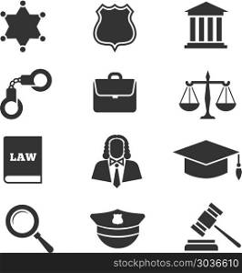 Justice, law, police vector icons. Justice, law, police vector icons. Set of justice icons, illustration legal justice