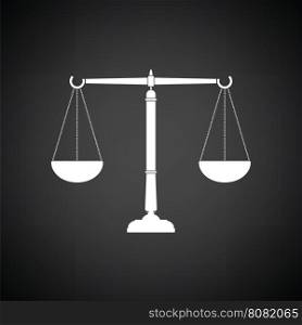 Justice scale icon. Black background with white. Vector illustration.