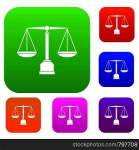 Justice scale set icon color in flat style isolated on white. Collection sings vector illustration. Justice scale set color collection