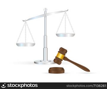 Justice scales and wood judge gavel. Vector stock illustration.. Justice scales and wood judge gavel. Vector illustration.