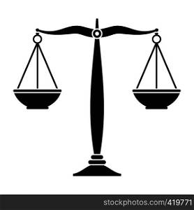 Justice scales black icon. Simple black symbol on a white background. Justice scales black icon