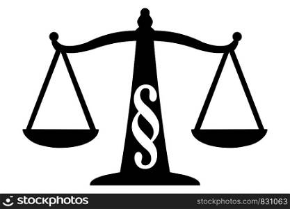 Justice scales icon with paragraph symbol. Law balance symbol. Vector illustration EPS10. Justice scales icon with paragraph symbol. Law balance symbol. Vector illustration