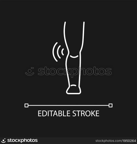 Juvenile idiopathic arthritis white linear icon for dark theme. Joint damage in kids. Rheumatism. Thin line customizable illustration. Isolated vector contour symbol for night mode. Editable stroke. Juvenile idiopathic arthritis white linear icon for dark theme