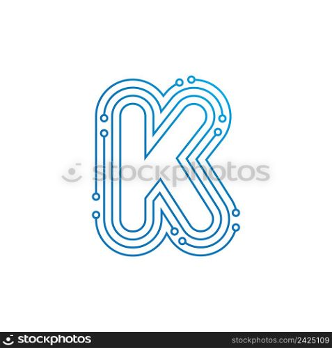 K initial letter Circuit technology illustration logo vector template