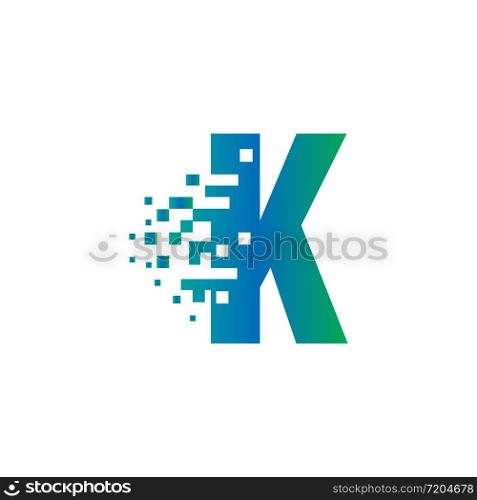 K Initial Letter Logo Design with Digital Pixels in Gradient Colors