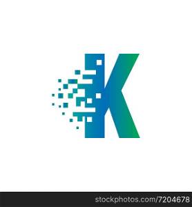 K Initial Letter Logo Design with Digital Pixels in Gradient Colors