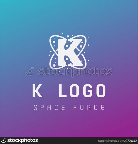 k initial space force logo design galaxy rocket vector in gradient background - vector. k initial space force logo design galaxy rocket vector in gradient background