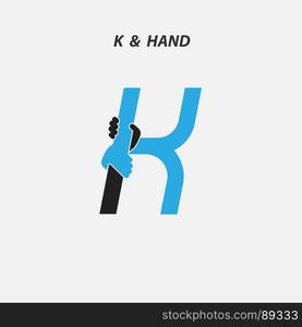 K - Letter abstract icon & hands logo design vector template.Itaic style.Business offer,partnership symbol.Hope,help concept.Support,teamwork sign.Corporate business & education logotype symbol.Vector illustration