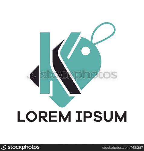 K letter logo design. Letter k in discount tag vector illustration.