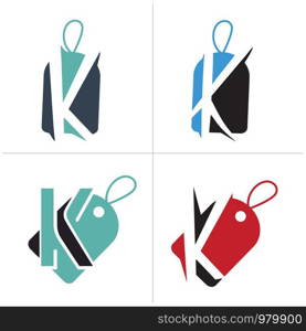 K letter logo design. Letter k in discount tag vector illustration.