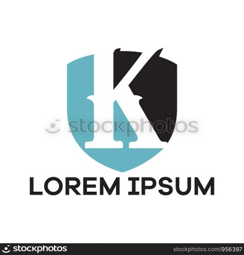 K letter logo design. Letter k in shield shape vector illustration