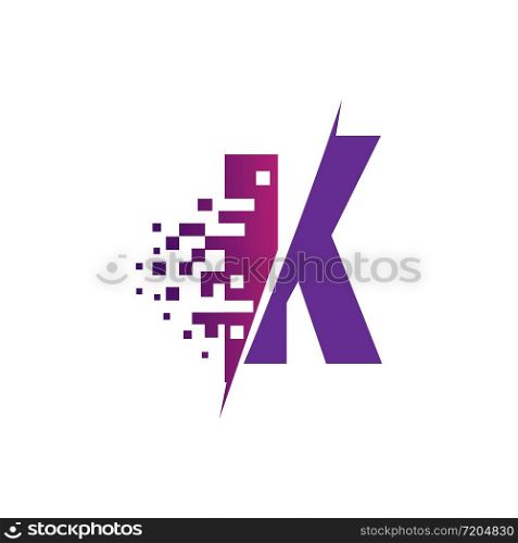 K Letter Logo Design with Digital Pixels in concept strokes