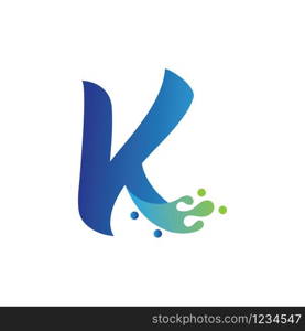 K letter logo design with water splash ripple template