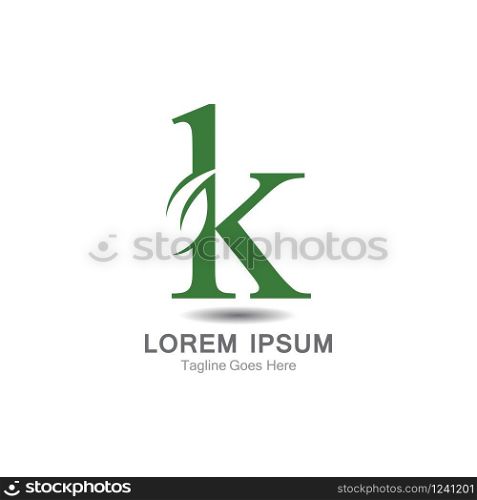K Letter logo with leaf concept template design