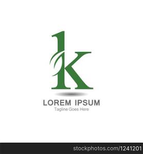 K Letter logo with leaf concept template design