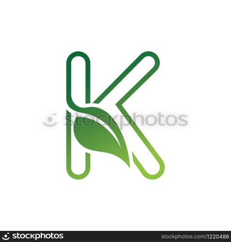 K Letter with leaf logo or symbol concept template design
