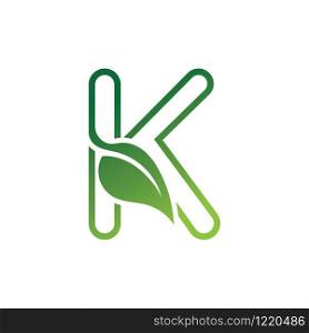 K Letter with leaf logo or symbol concept template design