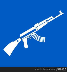 Kalashnikov machine icon white isolated on blue background vector illustration. Kalashnikov machine icon white